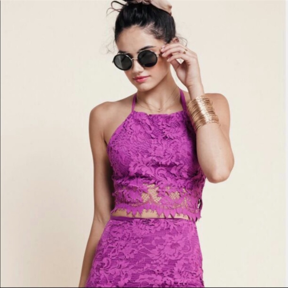 For Love & Lemons Maui Waui floral lace crop top S